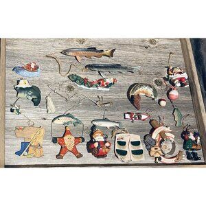 Vintage Fishing Theme Christmas Ornaments Lot of 16 Rustic Cabin Decor Man Cave